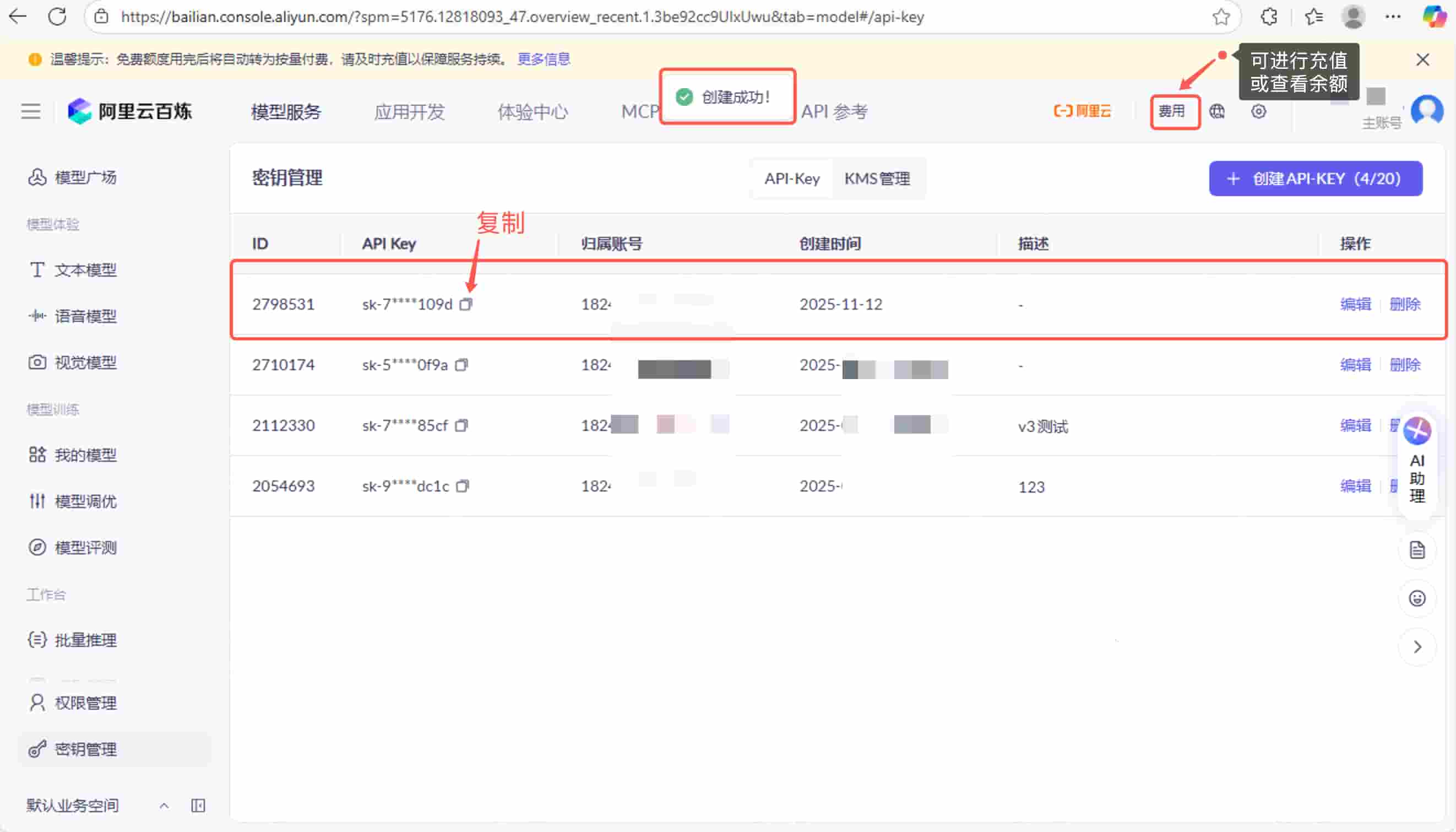 复制 APIKey 复制 APIKey